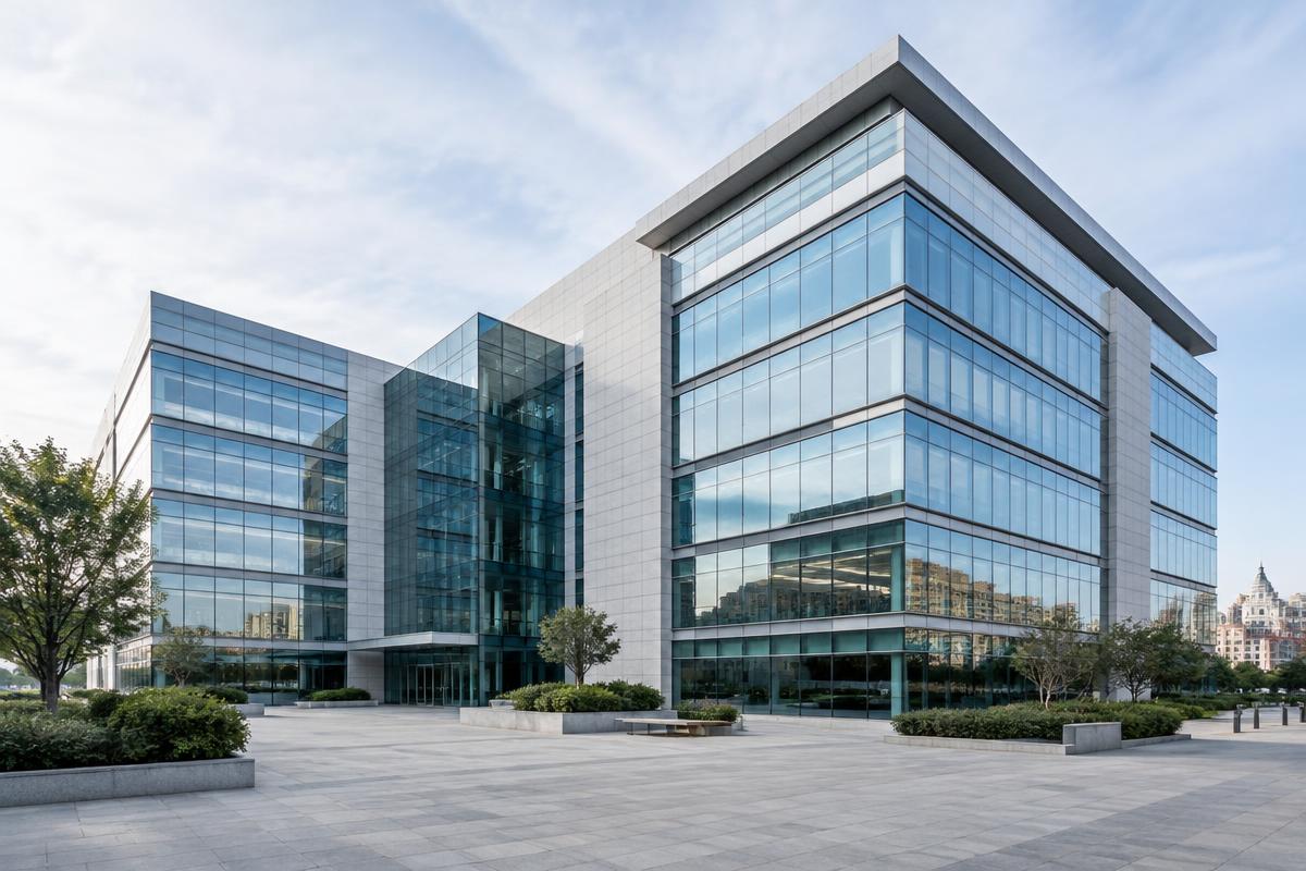 Edificio de oficinas corporativas con fachada de vidrio